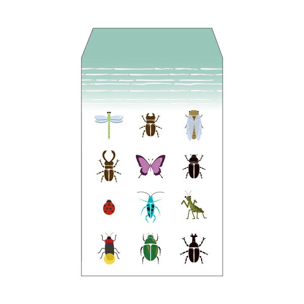 昆虫採集（カブトムシ・クワガタ）／ポチ袋(中)5枚セット お年玉袋・ぽち袋・おしゃれでかわいい多目的..