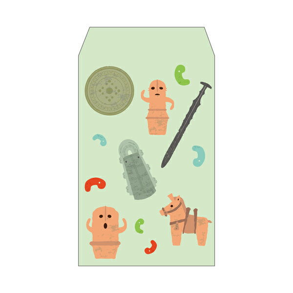 博物館（はにわ・土偶・土器）／ポチ袋(中)5枚セット お年玉袋・ぽち袋・おしゃれでかわいい多目的祝儀袋