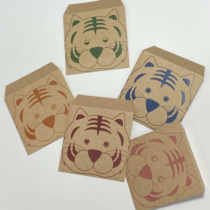 5色の虎／コイン用ポチ袋(小)5枚セット お年玉袋・ぽち袋・おしゃれでかわいい多目的祝儀袋