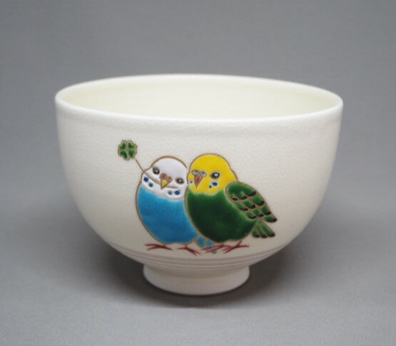 紫糸目　セキセイインコ絵茶碗山川司