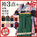 【卒業式袴3点セット】9種類 4サイズ 小紋柄 着物 無地袴...