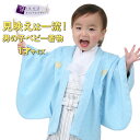 男の子 ベビー着物 羽織袴 紋付袴セット 初節句 端午の節句 1才 (80cm 90cm前後)一体型 水色紋付 子供の日 お正月 着付けかんたん 衣装 衣裳 赤...