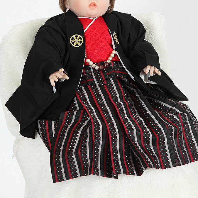 【レンタル】【1歳 お食い初め(百日祝い） 初節句 レンタル】【往復送料無料】【100日祝い着 レンタル】【100日祝い着 着物】【お食い初め レンタル】【お食い初め 着物】【初節句 レンタル】【初節句 着物】【男児】【着物レンタル】【祝着レンタル】B100-1 黒赤 羽織袴