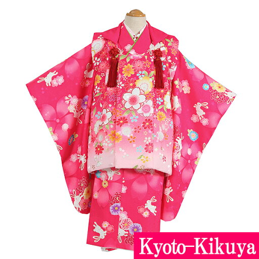 【レンタル】七五三 着物 3歳 三歳 女の子 被布 フルセット レンタル 753G3-29 ローズ 花うさぎ 【レンタル】七五三 着物 3歳 三歳 女の子 被布 フルセット レンタル 753G3-29 ローズ 花うさぎ