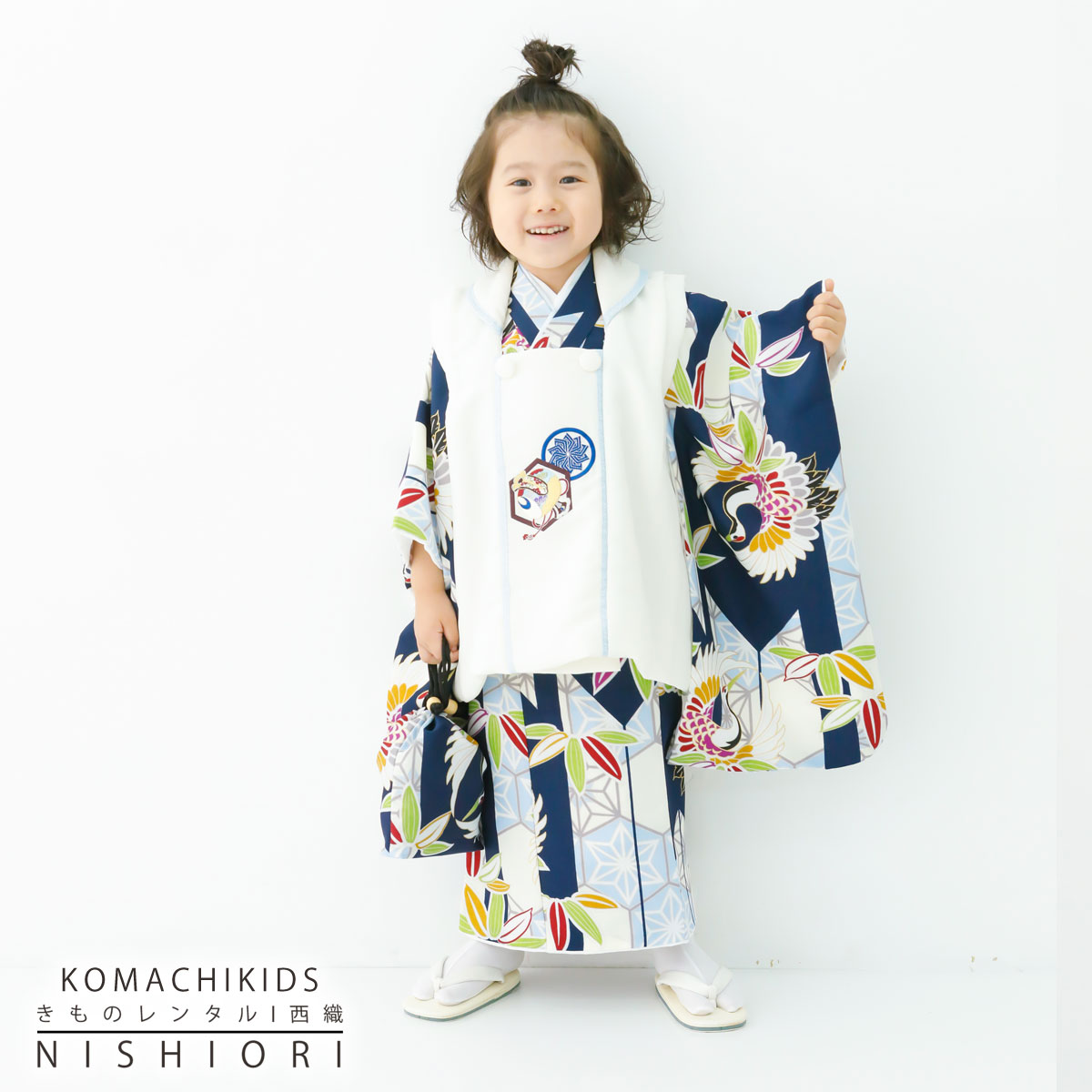 【スーパーSALE 全品半額クーポン配布中!】【レンタル】 七五三 小町Kids 被布コート 三歳 男児 着物 アンサンブル セット フルセット 被布【3歳 貸...