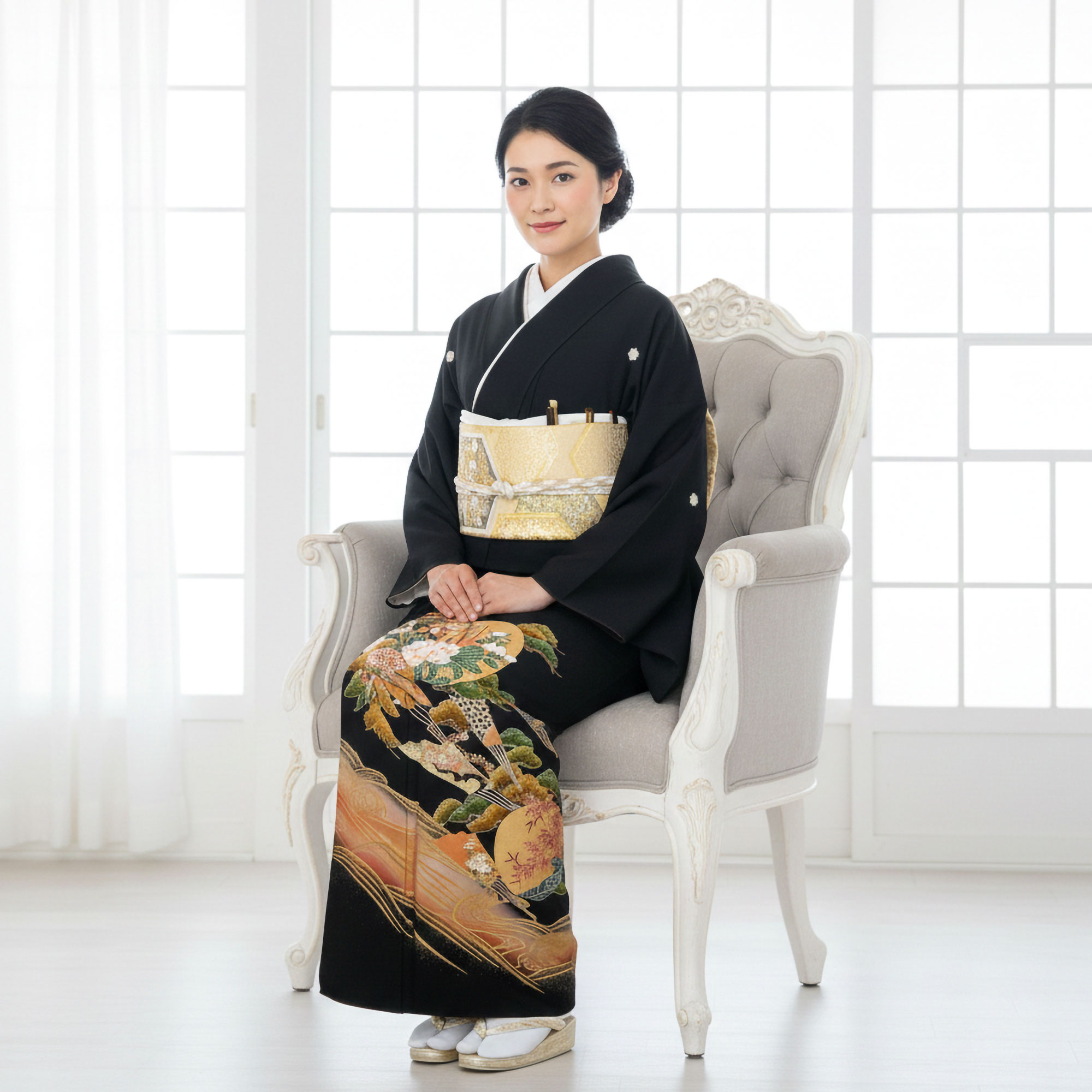 【スーパーSALE 30%OFFクーポン配布中!】【レンタル】 黒留袖 フルセット Lサイズ【結婚式 婚礼 貸衣装】【往復送料無料】No72高級 正絹 比翼仕立て 五つ紋 草履 バッグ付き 母 親族 着物 ウェディング ぞうり 草履バッグ フォーマル 礼装 カジュアル 入学式 kyoto-kimono-cafe-10196354 和装通販 きものレンタル 西織 サンプル画像2