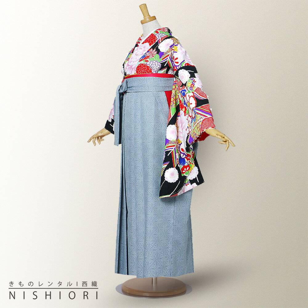 二尺袖 着物 袴 フルセット レンタル 【貸衣装 卒業式 大学生】 【紅一点 CECIL McBEE 】 【古典 黒 赤 グレイ 無地】【袴Mサイズ】【ジュニア袴(小学生)対応可】