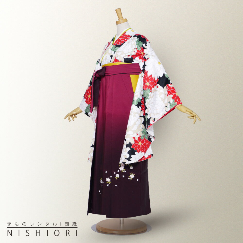 【レンタル】二尺袖 着物 袴 フルセット 【貸衣装 卒業式 大学生】 モダン レトロ 【選べる袴サイズ S ..