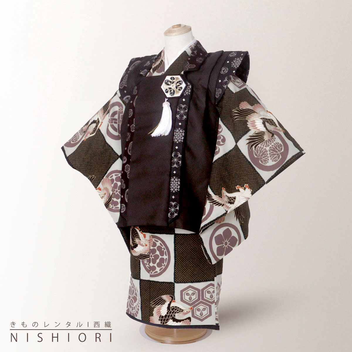 【スーパーSALE 全品半額クーポン配布中!】【レンタル】 七五三 【かんたん着付け】乙葉 被布コート 三歳 男児 着物 アンサンブル セット フルセット【3歳...