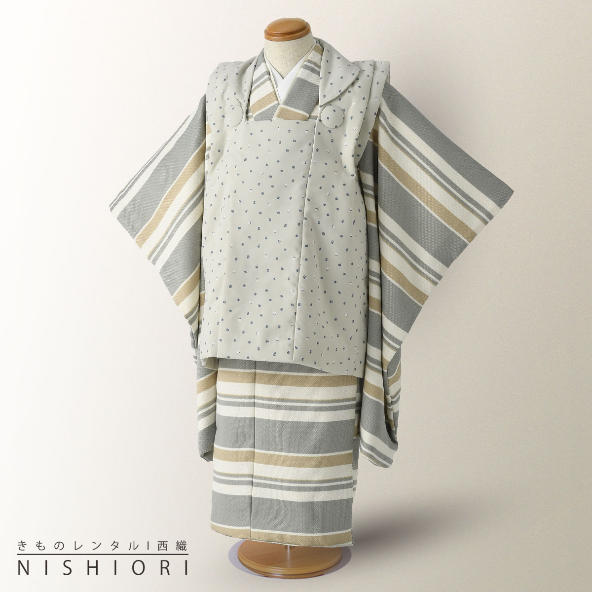 【スーパーSALE 全品半額クーポン配布中!】【レンタル】 七五三 花わらべ 被布コート 三歳 男児 着物 アンサンブル セット フルセット【3歳 貸衣装 子供...