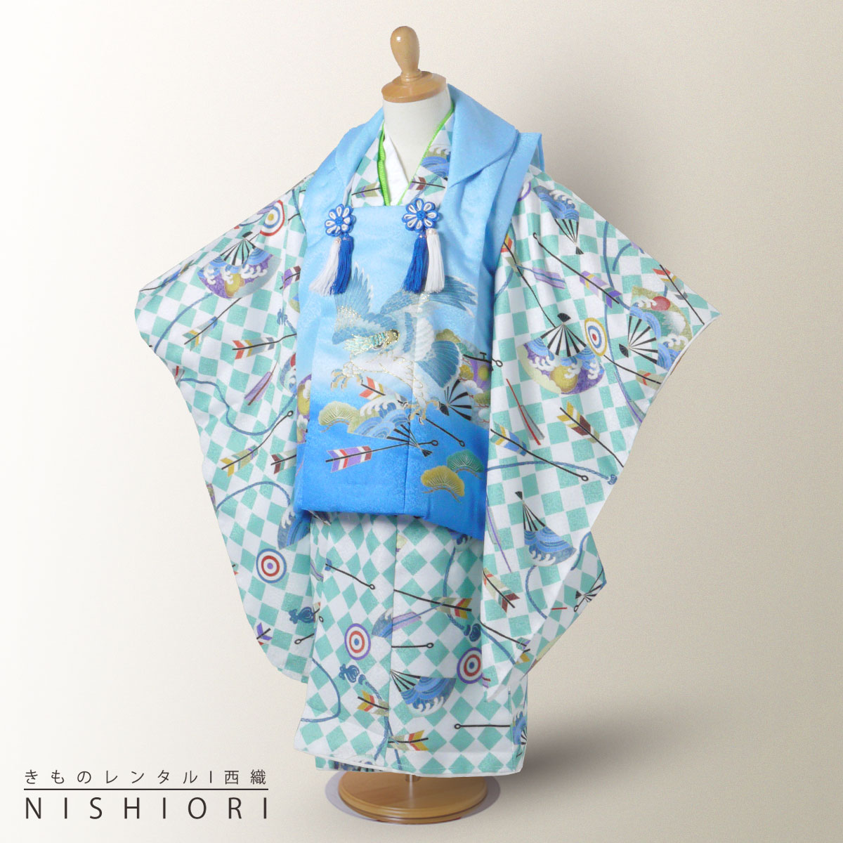 【スーパーSALE 全品半額クーポン配布中!】【レンタル】 七五三 花うさぎ 被布コート 三歳 男児 着物 アンサンブル フルセット【3歳 貸衣装 子供 男の子...