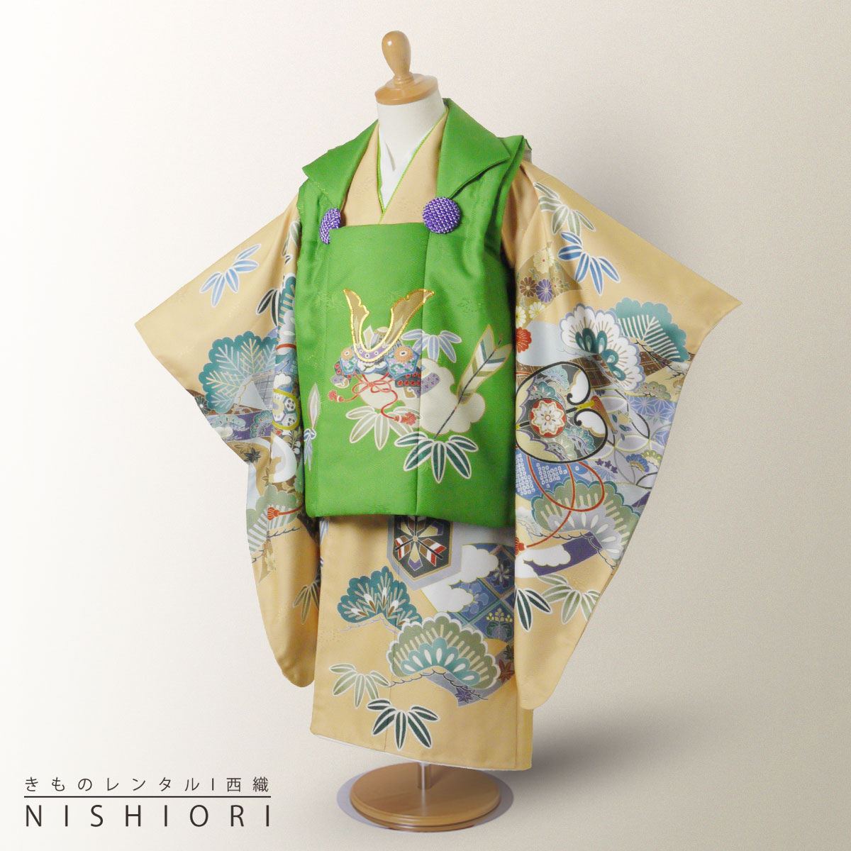 【スーパーSALE 全品半額クーポン配布中!】【レンタル】 七五三 陽気な天使 被布コート 三歳 男児 着物 アンサンブル フルセット【3歳 貸衣装 子供 男の...