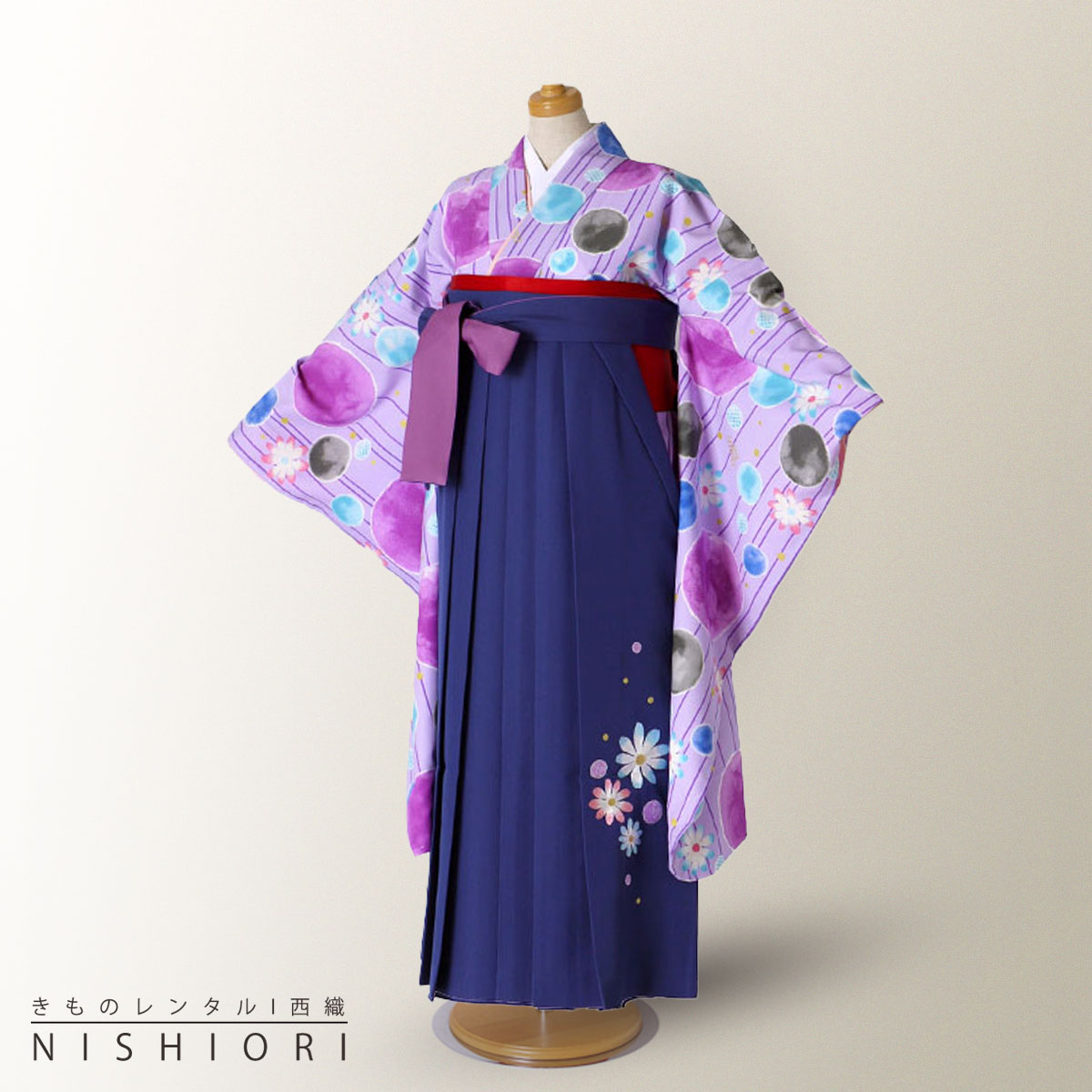 【レンタル】JENNI love ジェニーラブ 卒業式 二尺袖 ジュニア 着物 袴 フルセット 【十三参り 卒業式 貸衣装 晴れ着 小学生】刺繍 青 紫 水玉 2