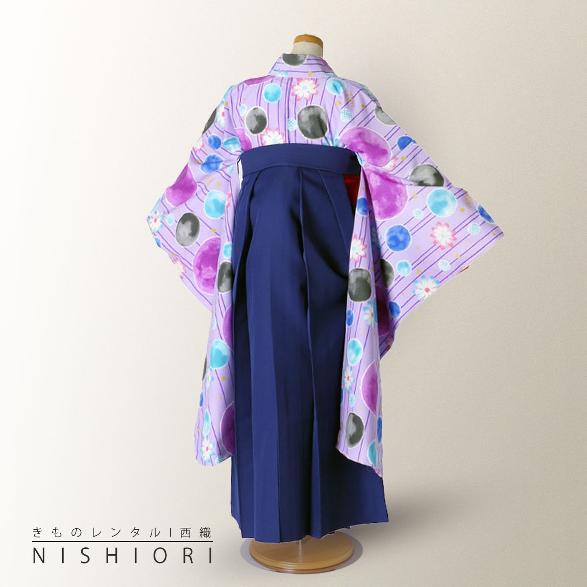【レンタル】JENNI love ジェニーラブ 卒業式 二尺袖 ジュニア 着物 袴 フルセット 【十三参り 卒業式 貸衣装 晴れ着 小学生】刺繍 青 紫 水玉 3