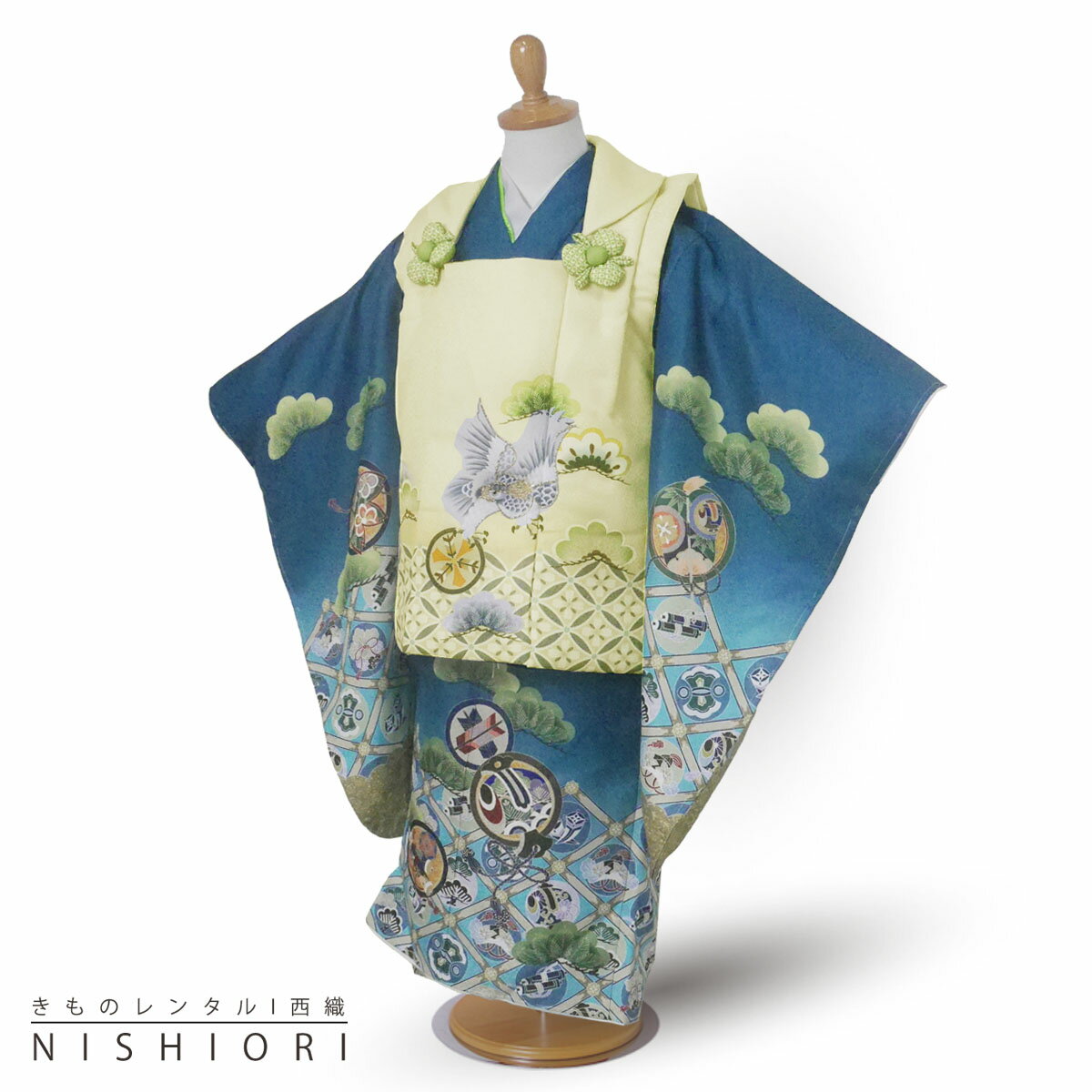 【スーパーSALE 全品半額クーポン配布中!】【レンタル】 七五三 小町Kids 被布コート 三歳 男児 着物 アンサンブル セット フルセット 被布【3歳 貸...