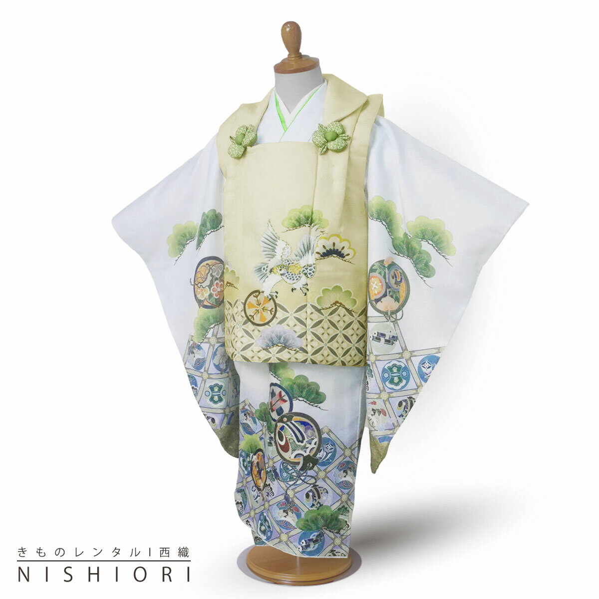 【スーパーSALE 全品半額クーポン配布中!】【レンタル】 七五三 小町Kids 被布コート 三歳 男児 着物 アンサンブル セット フルセット 被布【3歳 貸...