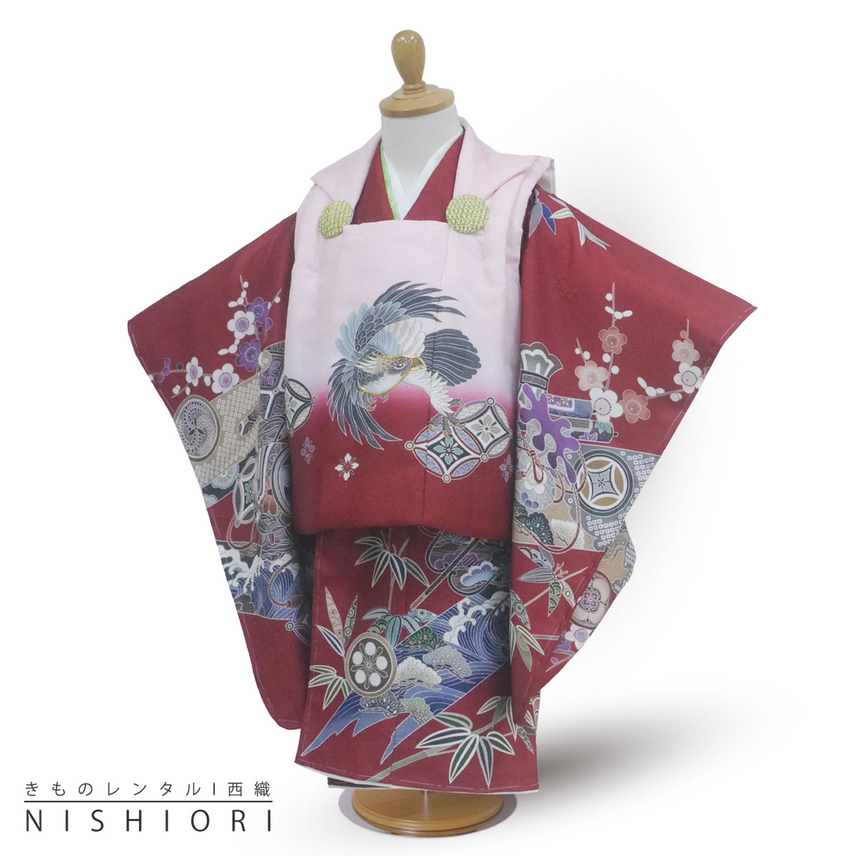 【スーパーSALE 全品半額クーポン配布中!】【レンタル】 七五三 被布コート 二歳 男児 着物 アンサンブル セット フルセット 被布【2歳 貸衣装 子供 男...