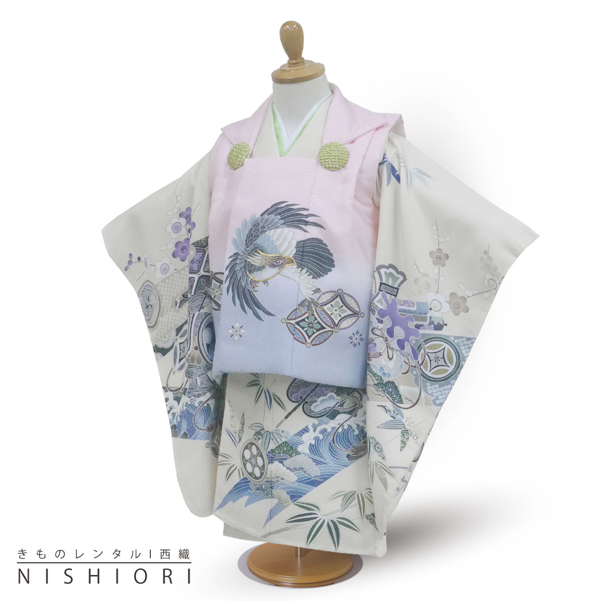 【スーパーSALE 全品半額クーポン配布中!】【レンタル】 七五三 被布コート 二歳 男児 着物 アンサンブル セット フルセット 被布【2歳 貸衣装 子供 男...