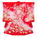 【ワンダフルデー限定 クーポンで10%OFF!】【レンタル】 【夏用 絽】正絹 女児 産着 桜 赤 レッド お宮参り 着物 帽子 よだれかけ セット【女の子 貸...