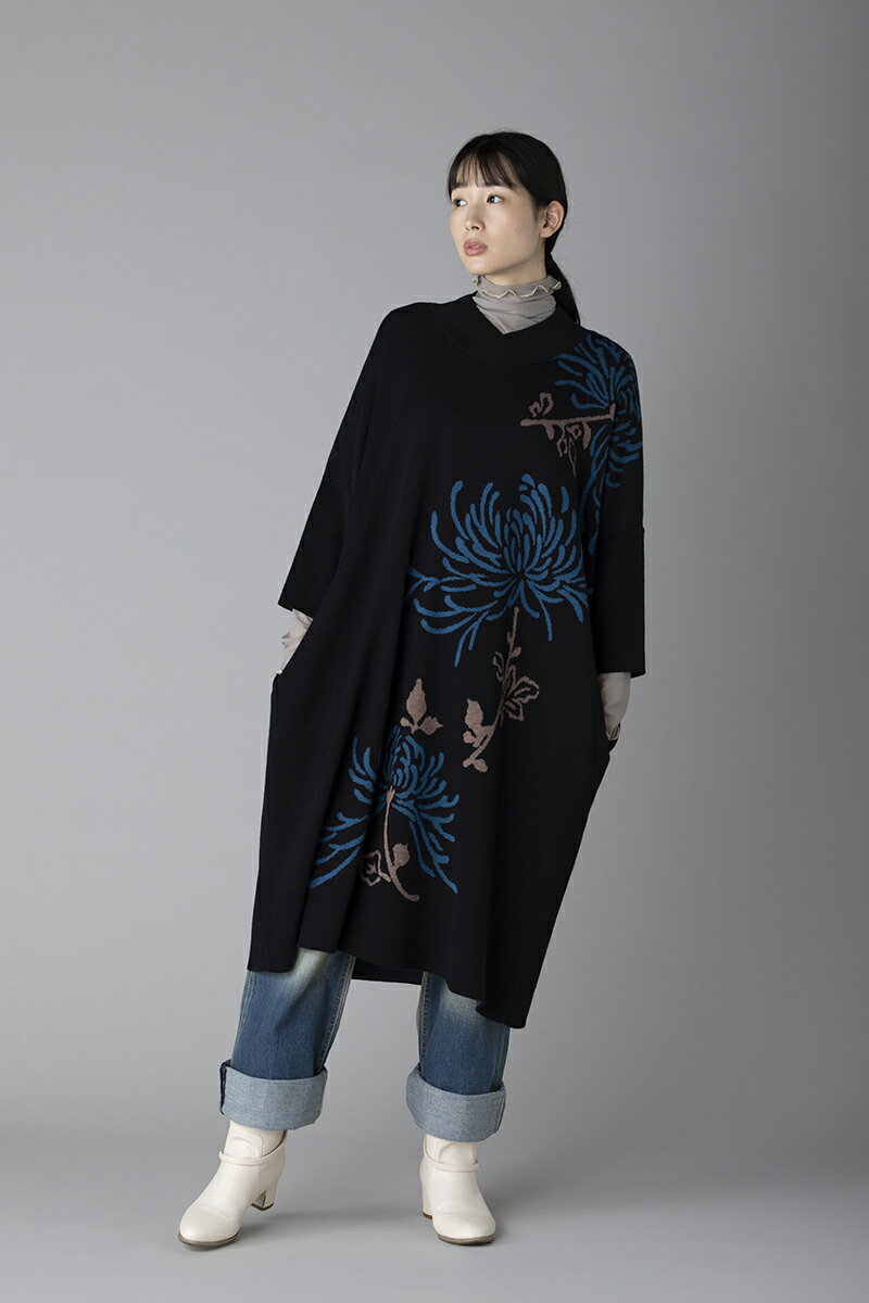 【SALE 10%OFF】糸菊 ニットワンピース 黒 綿混 *京都 くろちく 公式*
