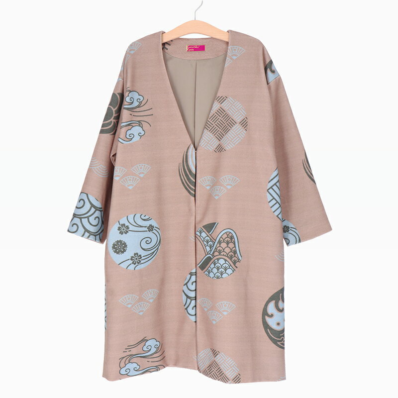 紋様柄コーディガン モカ コート ノーカラー *京都 くろちく 公式*