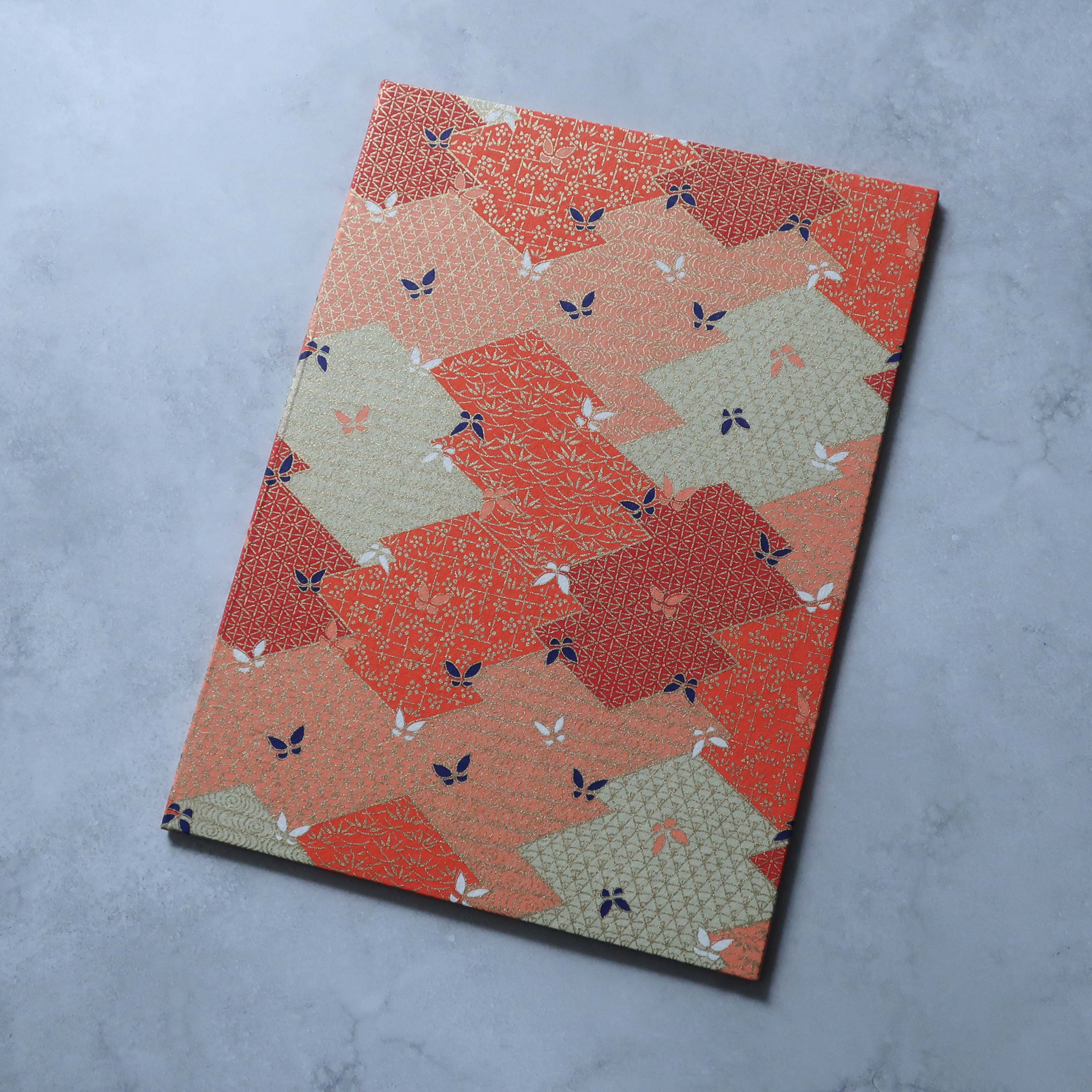 B5用 橙色蝶々柄 友禅紙表紙 内紙 1枚収納用 パット無　賞状ファイル 証書ホルダー