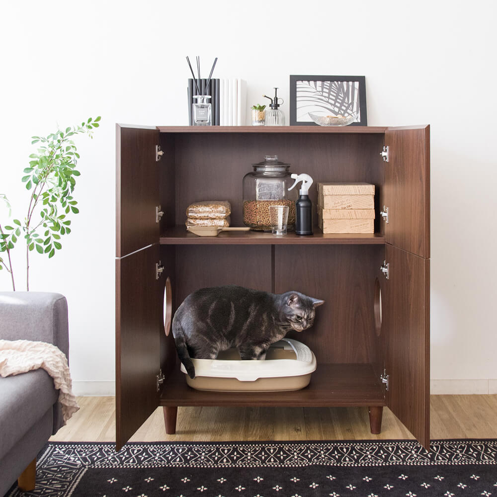 店 Meglas ｎｅｒｏｌｉ ネロリ 猫トイレクローゼット ２段 キャット おしゃれ キャットトイレクローゼット 猫トイレ収納 隠す 収納ラック 送料無料 ラック 棚 収納棚 猫砂飛散防止 ブラウン 収納ラック 収納棚 木製ラック リビング収納 ペット用品 猫グッズ Kyoto