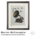  Marion　McConaghie（マリオン　マコネギー）　Gramophone Bird & Butterflies　アートポスター（フレーム付き）　アートポスター　フレーム付き　ポスター　フレーム　ポスターフレーム