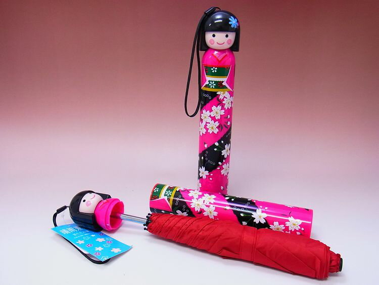 【日本のおみやげ】◆新こけし型折畳傘【全6色有】ローズピンク