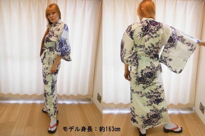 【日本のおみやげ】◆外国人向け浴衣【牡丹桜】女性用（S〜L）