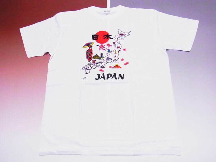 【日本のお土産】【日本のおみやげ】【ホームステイ おみやげ】【日本土産】（漢字・和柄）◆和風Tシャツ【地図舞妓】大人用（3L〜4L）白地【楽ギフ_包装】