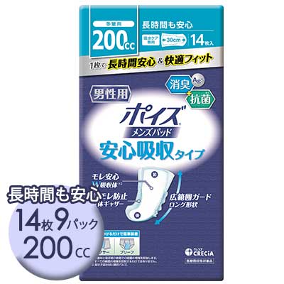 [取寄] ポイズパッド 男性用 安心タイプ 14枚×9パック【200cc】 尿漏れ 送料無料 01230