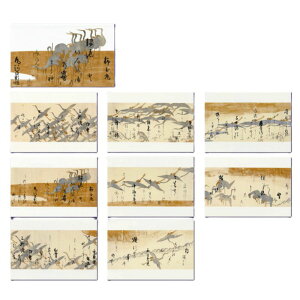 絵はがきセット 〈重文 鶴図下絵和歌巻〉 書: 本阿弥光悦 画: 俵屋宗達 8枚組 琳派 日本画 鶴下絵 三十六歌仙 和歌 巻 桃山時代 京都国立博物館