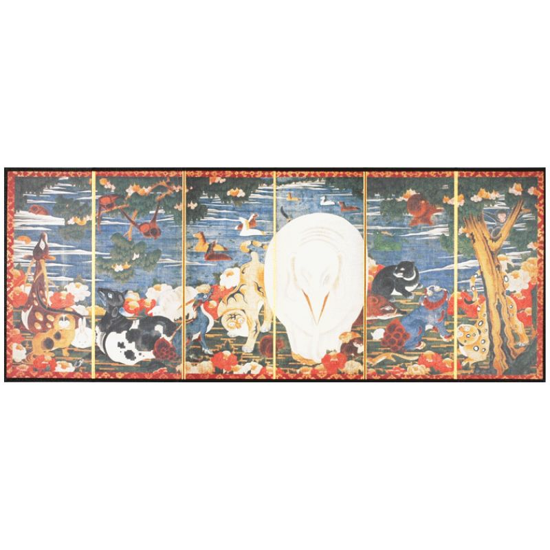 縮小屏風 小 ミニ 屏風 樹花鳥獣図屏風 右隻 二曲一双 インテリア プレゼント ギフト 伊藤若冲 若冲