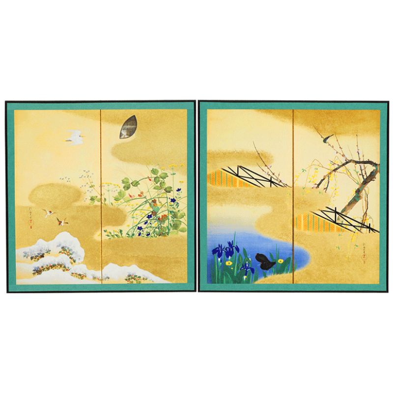 縮小屏風〈四季花鳥図屏風〉酒井抱一