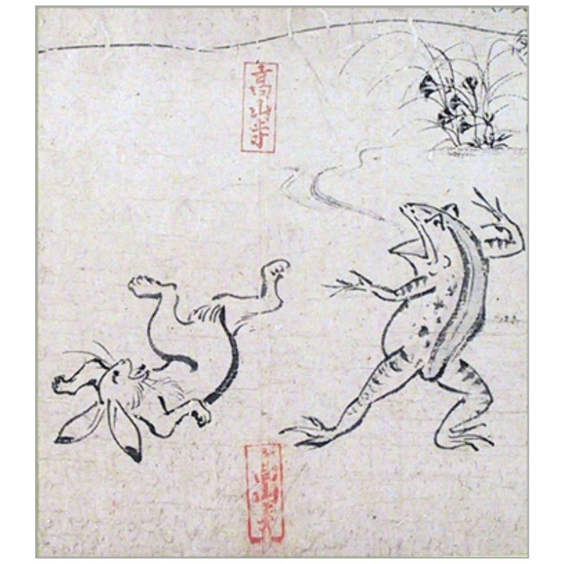 鳥獣戯画グッズ 色紙 ミニ 複製 国宝 相撲 模写 レプリカ 絵画 インテリア シンプル ギフト 鳥獣 戯画 鳥獣人物戯画