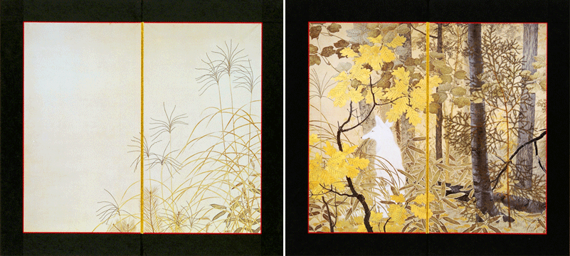 縮小屏風〈白狐〉下村観山