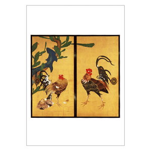 【DM便可】 絵はがき 〈重文 仙人掌群鶏図 襖六面のうち(部分)〉 伊藤若冲筆 NA-039