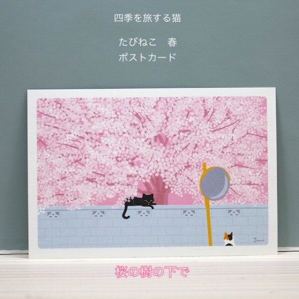 たびねこ・tabineko四季を旅する猫　ポストカード春桜の樹の下で