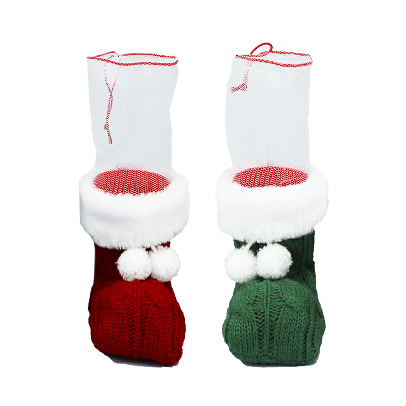ニットブーツ 単色 (大)（12cm）ニットでくるんだかわいいクリスマスブーツ。ネット付きなので、お菓子や小物を入れてプレゼントに!!※容器のみの販売です。 ●寸法/高さ　本体約12＋約ネット部約10