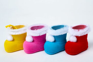 クリスマスブーツ 【ミニミニブーツ】【カラー4色/レッド/ブルー/ピンク/イエロー】ミニサイズのクリスマスブーツネット付きなので、お菓子や小物を入れてプレゼントに!!※容器のみの販売です。