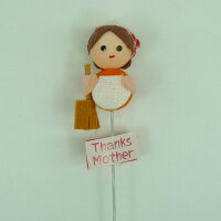 母の日ピックお掃除ママ【手作りピック】【1本入り】寸法【人形:約3cm全長約26cm(ステム含む)】母の日のお花のアレンジやプレゼントに添えてかわいさアップ!!