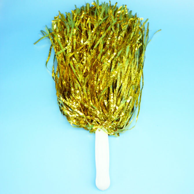 キラキラポンポンスティックタイプ【1本入り】　単色カラー【カラー：金】【チアポンポン】スティックのついたポンポン。すぐに使え、より大きな振付ができます。