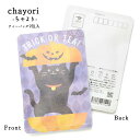 ハロウィーン chayori TRICK OR TEA!(カボチャから黒猫)|京都産 煎茶玄米茶 ティーバッグ2包入 切手で送れるお茶のお便り かわいい美味しいポストカード・ハガキ ハロウィン カボチャ ネコ プチギフト 感謝ギフト