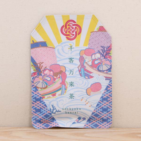 お守り おまもり かわいい プチギフト ティーバッグ【千客万来茶｜小祈願茶】日本茶専門店の京都・宇治田原産煎茶玄米茶ティーバッグ2包入／プレゼント 贈り物 御守り 玄米茶 緑茶 日本茶 金運上昇 商売繁盛 願いのサムネイル