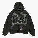 Perks And Mini パークスアンドミニ スウェットパーカー プルオーバー フーディ グラフィック メンズ 25秋冬 POST WORK ZIP THRU HOODED SWEAT -BLACK/WASH-