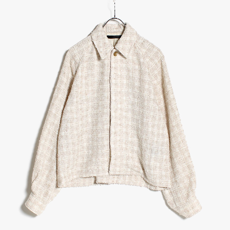 JUHA ユハ メンズ ライトアウター シャツジャケット 長袖 サイズ3-4 ショートジャケット ツイード FANCY TWEED SHORT JACKET -ECRU-のサムネイル