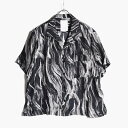whowhat フーワット メンズ 柄シャツ トップス 半袖 ワイドシルエット サイズS-M ブラック/黒 BRUSH PRINT O/C SHIRT SHORT SLEEVE -BLACK-