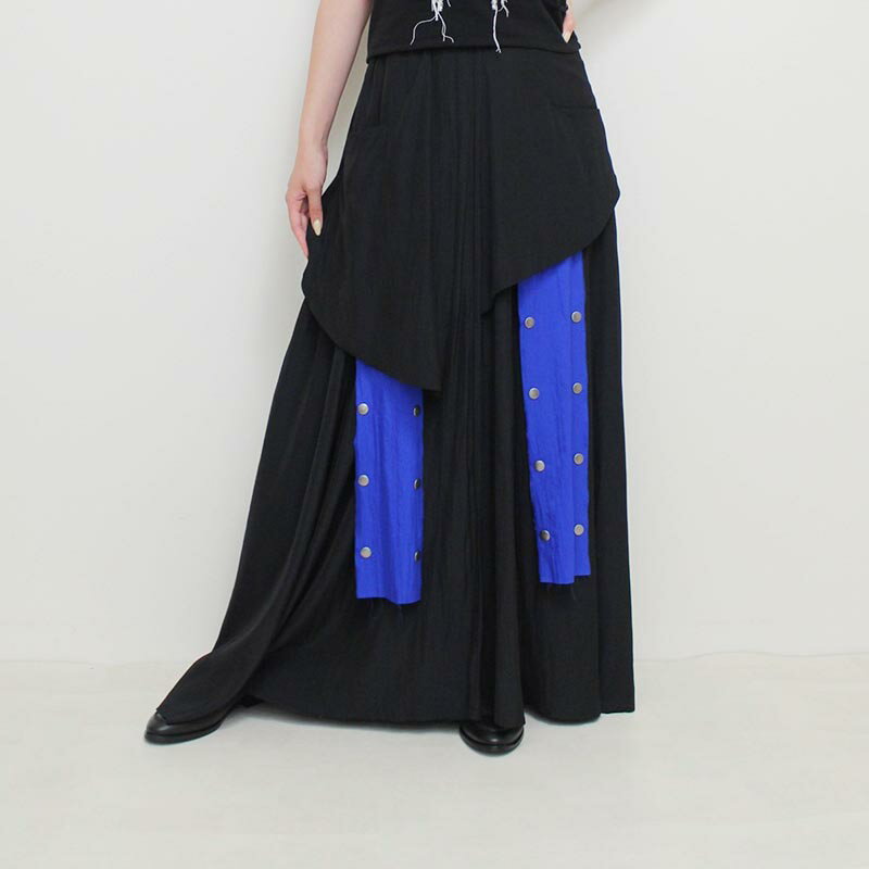 【SALE】EJ SHEYANG イージェイ シェヤン ラップスカート 巻きスカート ボトムス ストライプ柄 ブラック/黒 BLUE STRIPE LONG O...