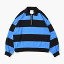 【SALE】refomed リフォメッド ボーダーシャツ ラガーシャツ ハーフジップ メンズ トップス ワイドシルエット 長袖 サイズ2 BORDER RUGBY SHIRT -BLUE×BLACK- _FAIR